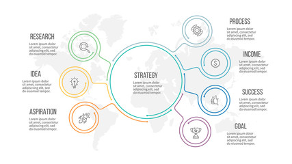 Business infographic. Organization chart with 7 options. Vector template.