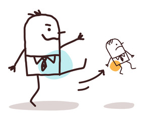 Cartoon Big Boss Kicking out a Small Employee