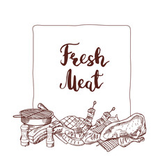 Vector hand drawn monochrome meat elements