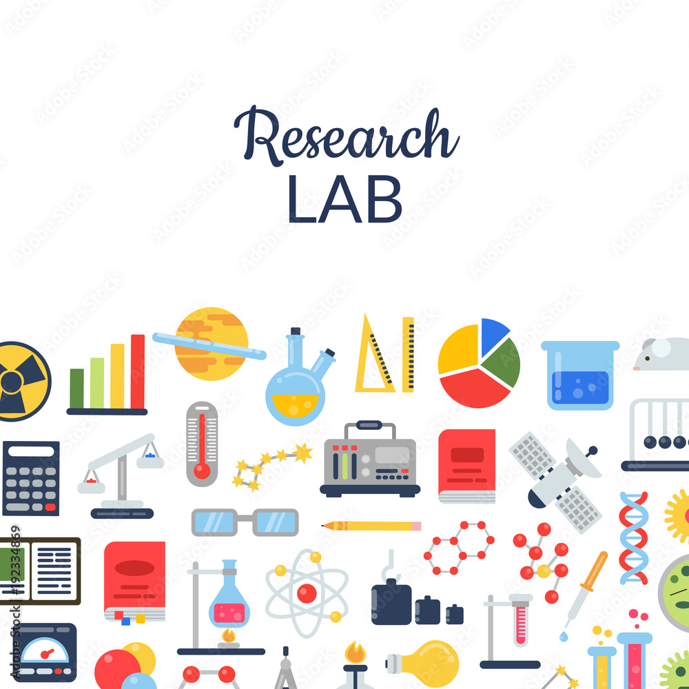 Poster vector flat style science icons background with place for text