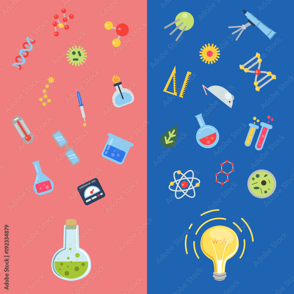 Poster vector flat style science icons lightbulb concepts