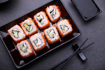 Japanese sushi and rolls cuisine