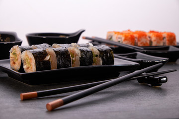Japanese sushi and rolls cuisine