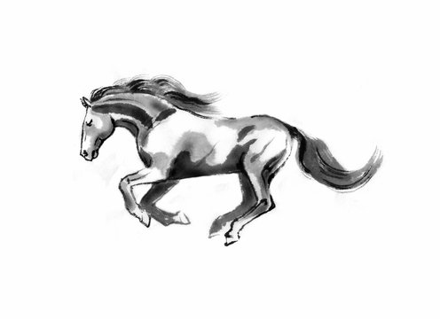 Shop Brown Running Horse In Watercolors (PRT_1069) - Canvas Art Print -  27in X 19in Canvas Art Print Online