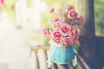rose flower in vase pot, concept for love and Valentine' Day