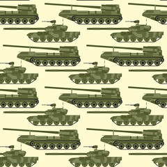 Military transport technic army war tanks industry technic armor system armored personnel camouflage seamless pattern background vector illustration.