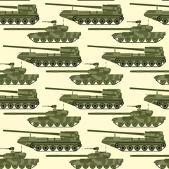 Wall murals Military pattern Military transport technic army war tanks industry technic armor system armored personnel camouflage seamless pattern background vector illustration.