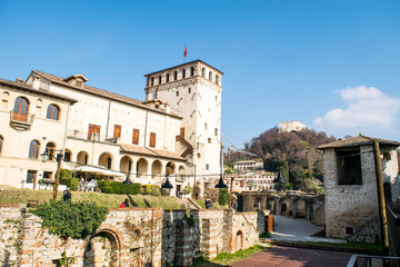 Fototapeta na wymiar The Castle of Asolo,Italy,12 February 2018,Panorama of the Castle of Azolo,the castle of Asolo is a fortress the first century BC,from 1489 it was the residence of the Queen of Cyprus Caterina Cornaro