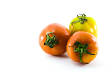 Close up of tomatoes in green and red version with isolate use as texture and background for food concept