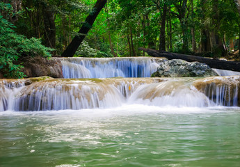 Erawan waterfalls, beautiful evergreen paradise of the Middle travelers. Ideal for relaxing National Park, Kanchanaburi, Thailand