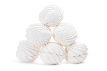 Fototapeta na wymiar Sweet dessert group of zephyr marshmallows isolated on white background
