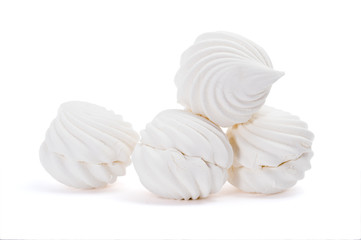 Sweet dessert group of zephyr marshmallows isolated on white background