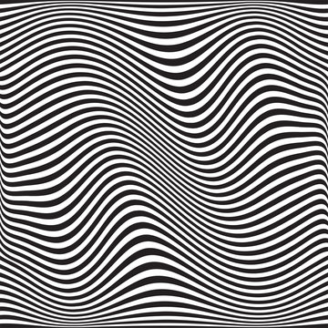 Wavy geometric pattern. Vector. Abstract black white background. Optical illusion. Futuristic monochrome design illustration.