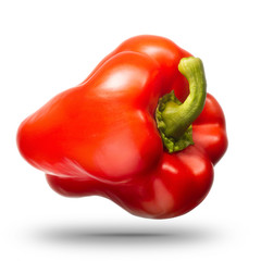 Single sweet red pepper isolated on white background with clipping path