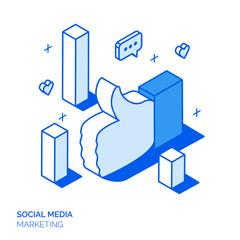 Isometric social marketing line style design concept