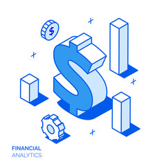 Isometric financial analysis and growth line style design concept