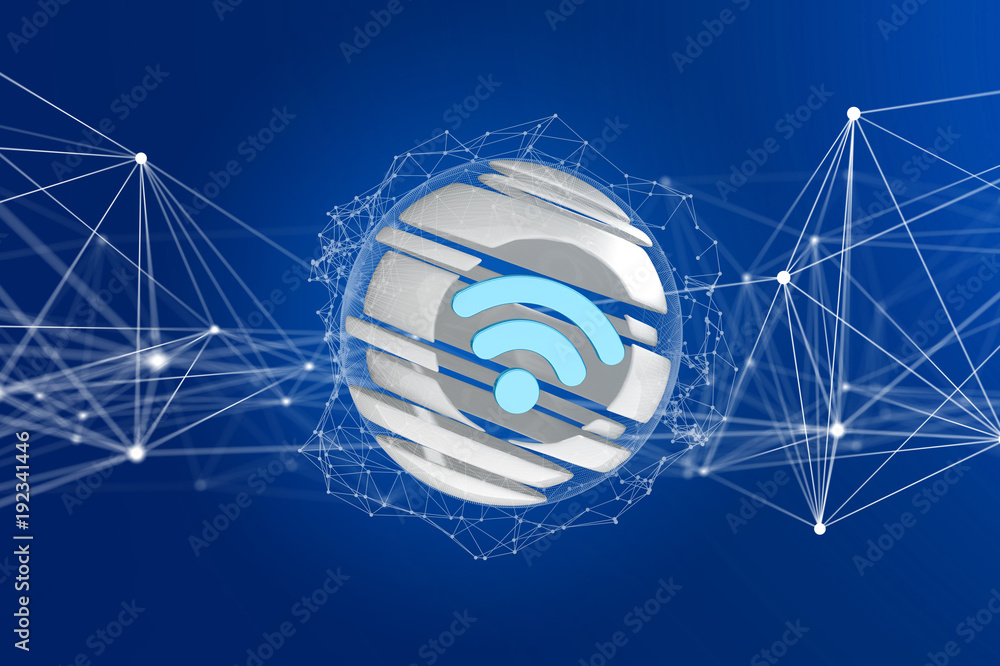 Poster 3d rendered wifi symbol displayed in a sliced sphere