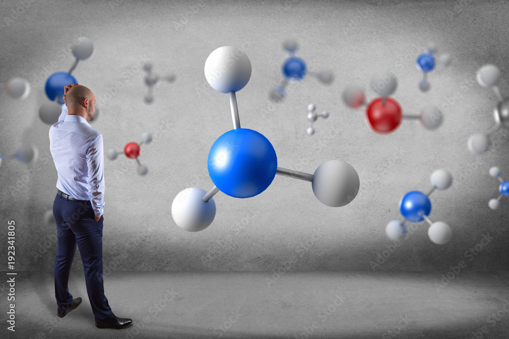 Poster 3d rendering molecule on a displayed on a medical interface