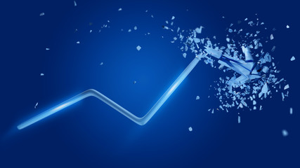 Financial arrow going up and explosing at the end - 3d rendering