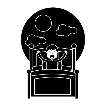 child girl sleeping in their room icon image vector illustration design  black and white