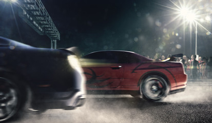 drag racing cars on the night track 3d render © 103tnn
