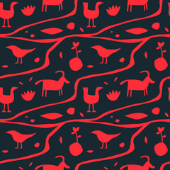 Ancient man wall painting seamless pattern. For print, fashion design, wrapping, wallpaper