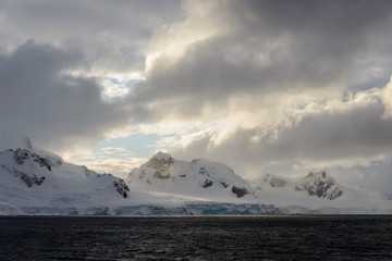 Antarctic landscape with mountains view from sea