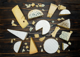 Various types of cheese - parmesan, brie, roquefort, cheddar