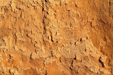 Detail of natural orange brown loamy (clay) soil of ravine wall with rough texture background