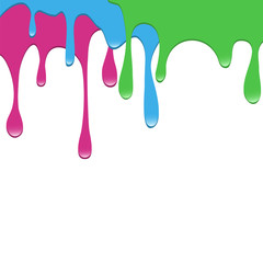 A set of dripping paints. Red, blue and green. Vector illustration
