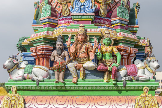 sculptures on Arulmigu Kapaleeswarar Temple, Chennai, Tamil Nadu, India