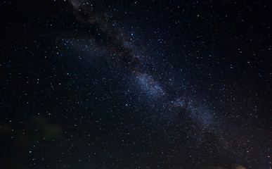 starry night and milky way galaxy night photograph. image contain soft  focus, blur and noise due to long expose and high iso.
