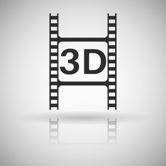 Film clip. Black flat icon with shadow and reflection