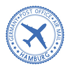 Blue round HAMBURG postmark for envelope