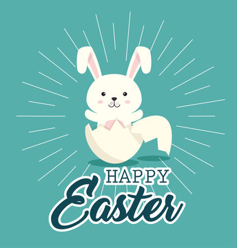 cute rabbit happy easter celebration vector illustration design