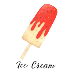 Ice cream watercolor sweet dessert  isolated food illustration