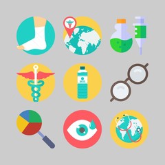 icon set about Medical. with glasses, pharmacy and sprain