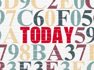 Timeline concept: Painted red text Today on White Brick wall background with Hexadecimal Code