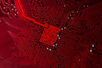 Close up photo of red pcb