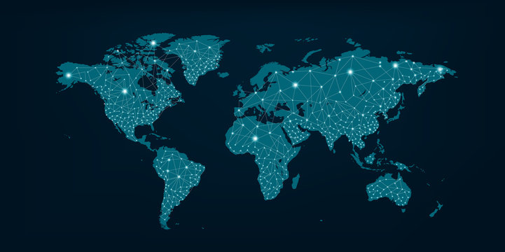 Communications Network Map Of The World Blue Map Dark Blue Background