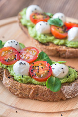 Sandwiches with avocado paste