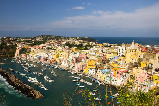 Procida Island with colorful houses on Neapolitan Bay in Italy