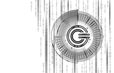 Global cryptocurrency GCC coin geometric symbol. 3d render hud target display digital electronic banking future innovation business technology vector illustration