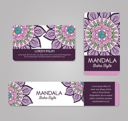 mandala boho style flyers vector illustration design