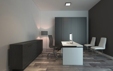 Open space office interior with like conference room. Mockup. 3D rendering.