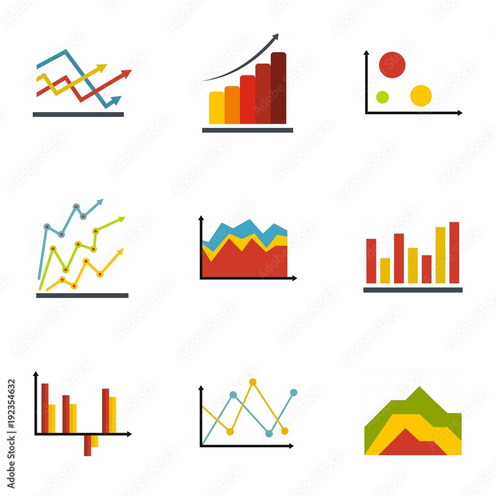 Poster economic table icons set. flat set of 9 economic table vector icons for web isolated on white backgr