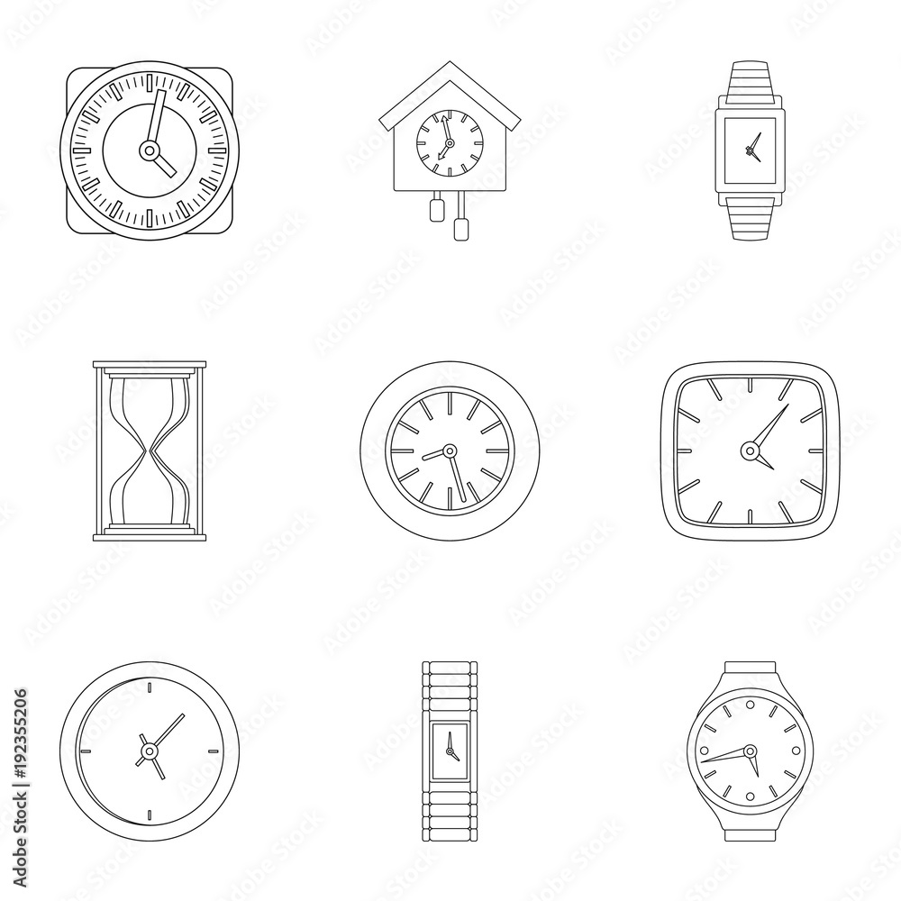 Poster chronometer icons set. outline set of 9 chronometer vector icons for web isolated on white backgroun