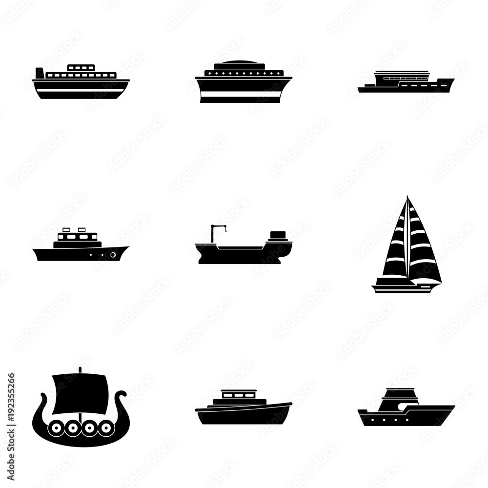 Poster motorship icons set. simple set of 9 motorship vector icons for web isolated on white background