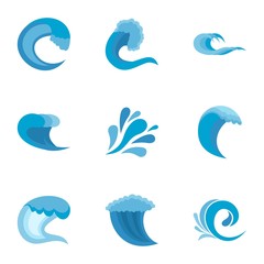 Fototapeta na wymiar Wave icons set. Flat set of 9 wave vector icons for web isolated on white background