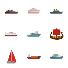 Boat icons set. flat set of 9 boat icons for web isolated on white background